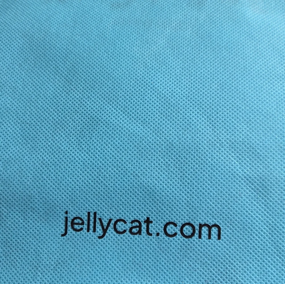 Jellycat Turquoise Cat Toy Bag with Orange Drawstring